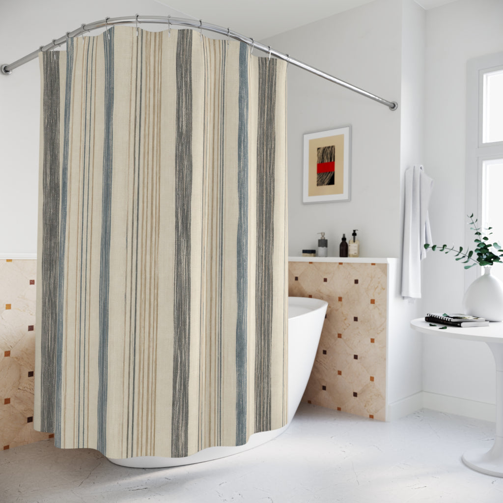 Dusty Blue Beige Watercolor Stripe Shower Curtain
