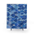 Blue Seigaiha Wave Shower Curtain, Blue Aqua Coastal Bathroom Decor, Wave Pattern Bath Curtain, Guest Bath Decor, Small Bathroom Decor