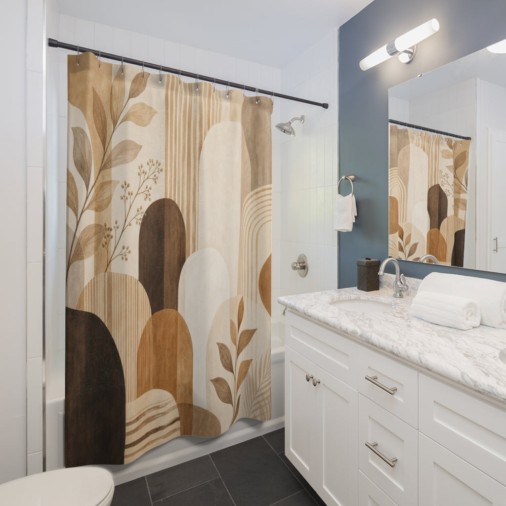 Brown Beige Botanical Arch Shower Curtain