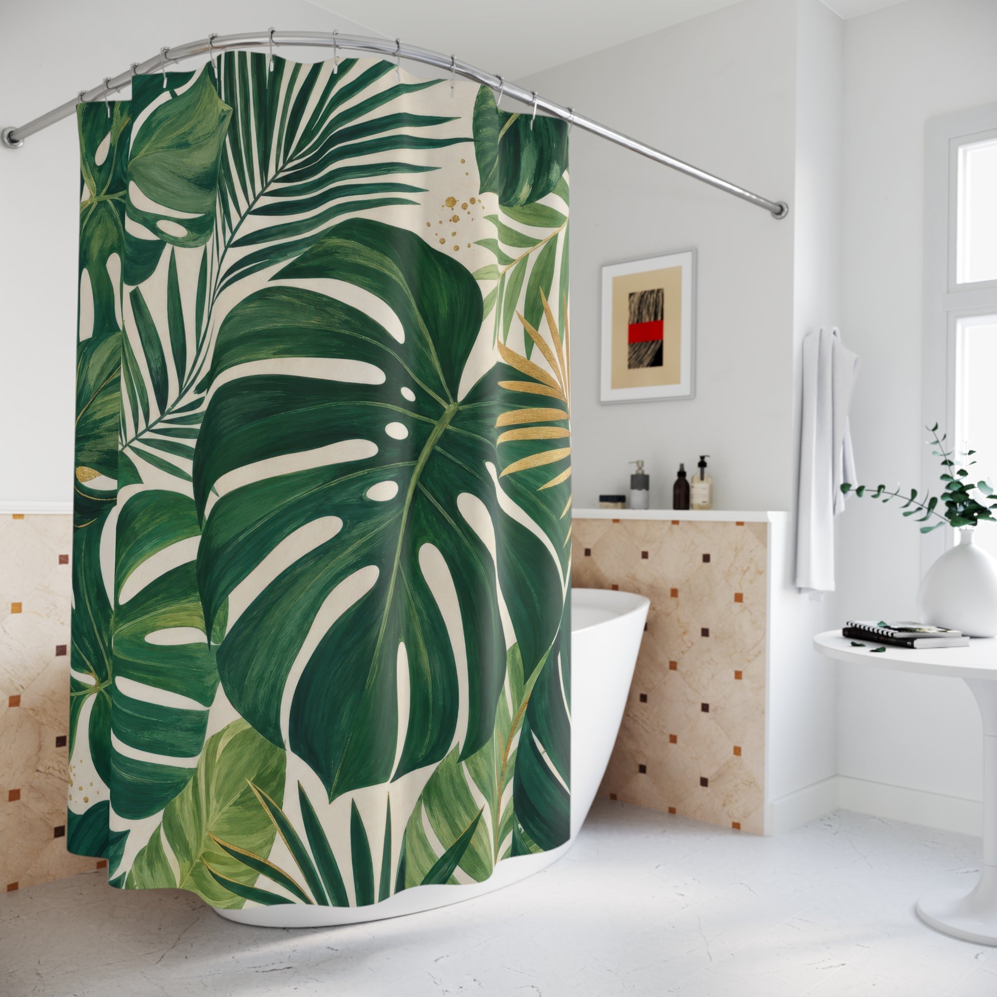 Monstera Palm Leaf Shower Curtain