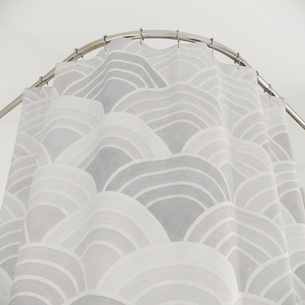 Grey White Art Deco Wave Shower Curtain