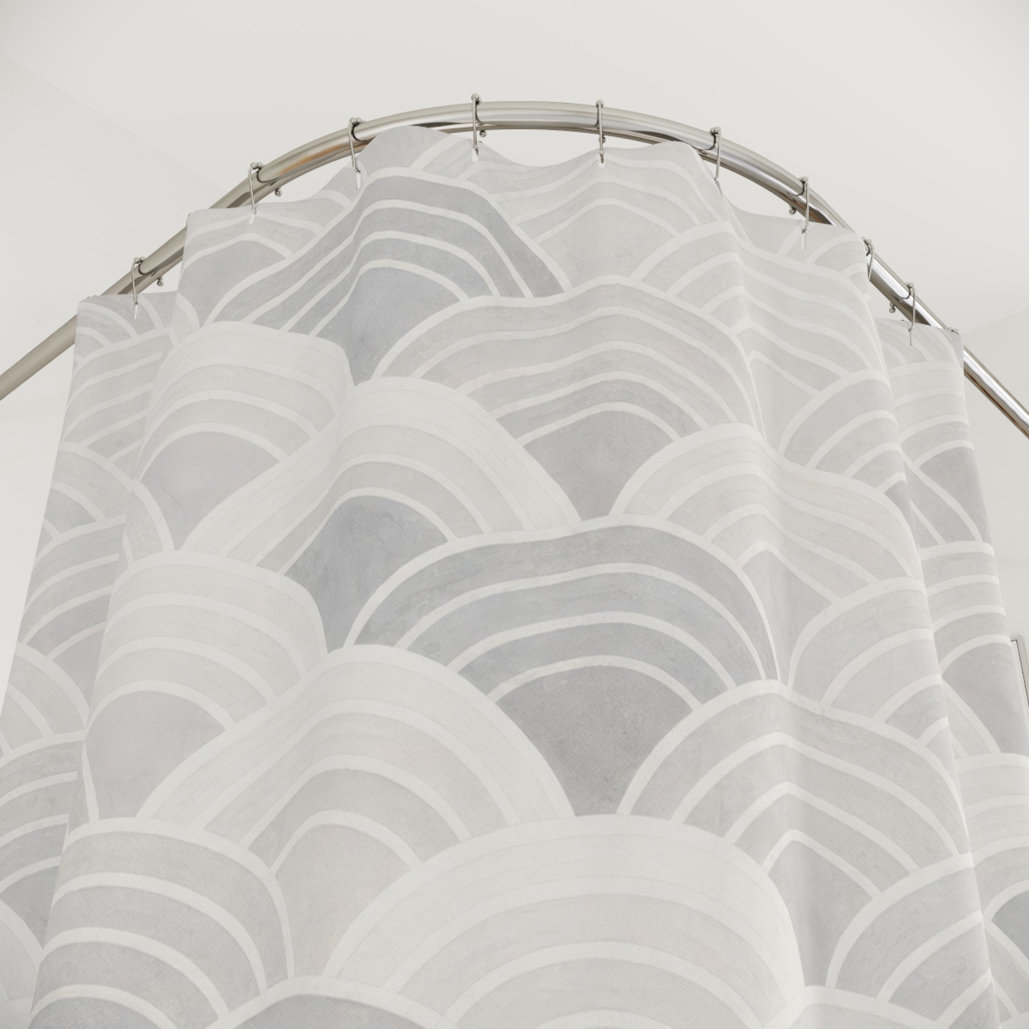 Grey White Art Deco Wave Shower Curtain