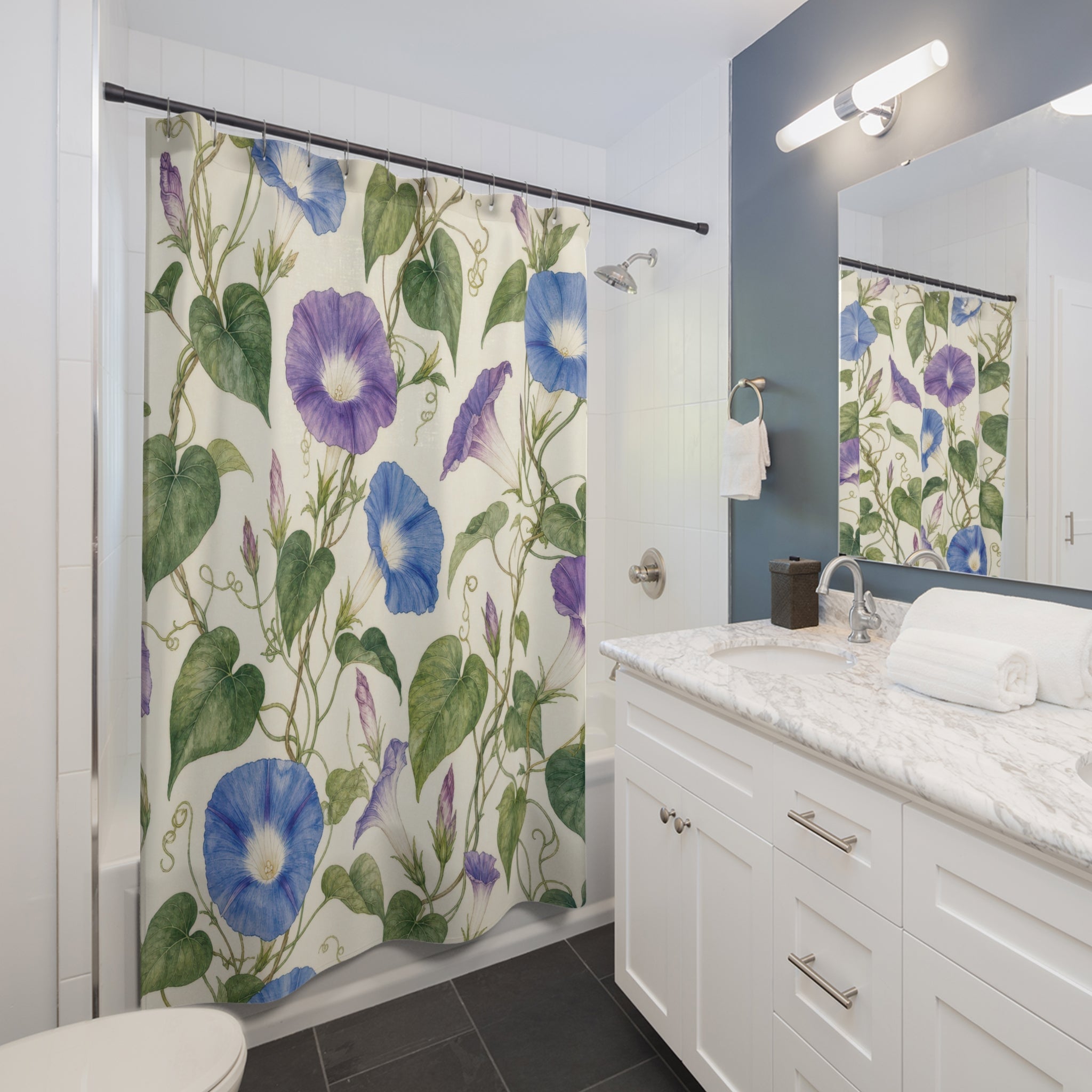 Blue Purple Botanical Floral Vine Shower Curtain