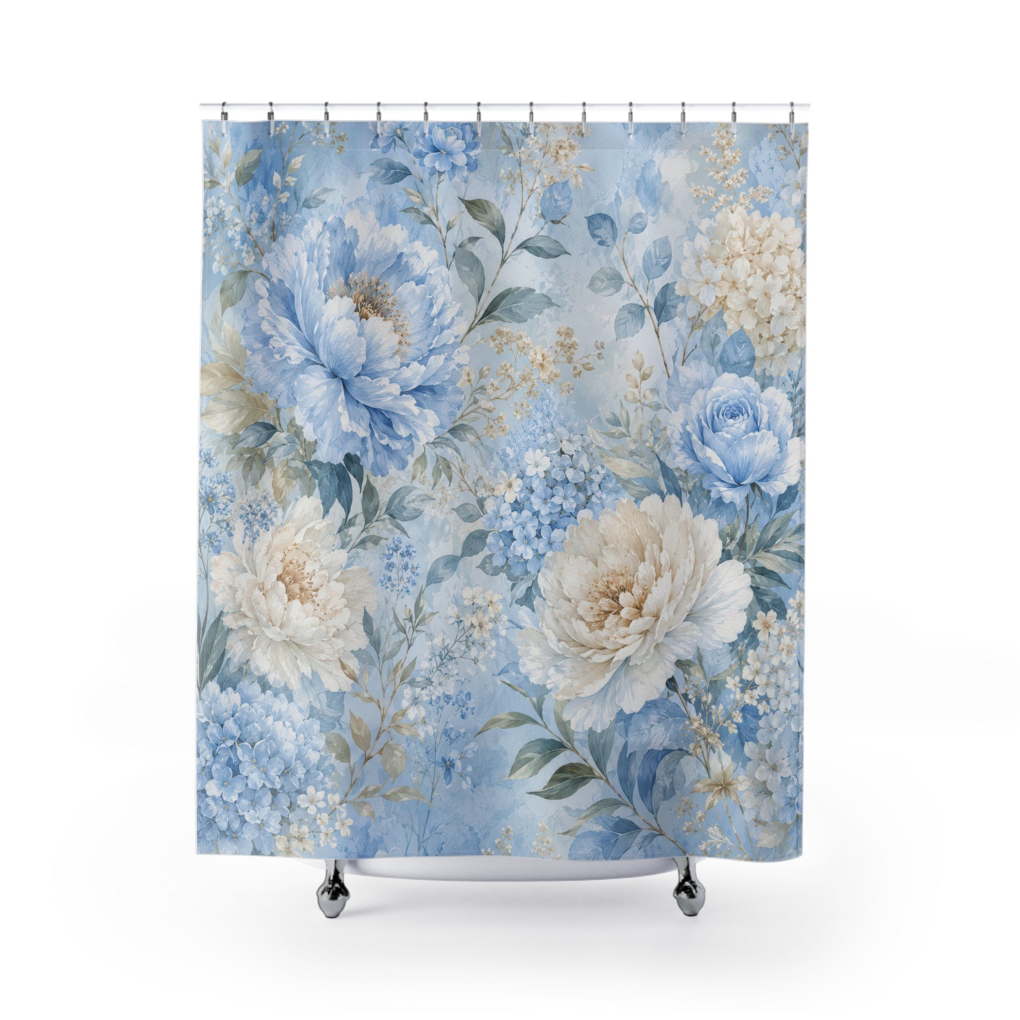 Light Blue Floral Shower Curtain: Watercolor Flower