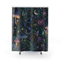 Fantasy Shower Curtain: Moon Mushroom Forest Pattern