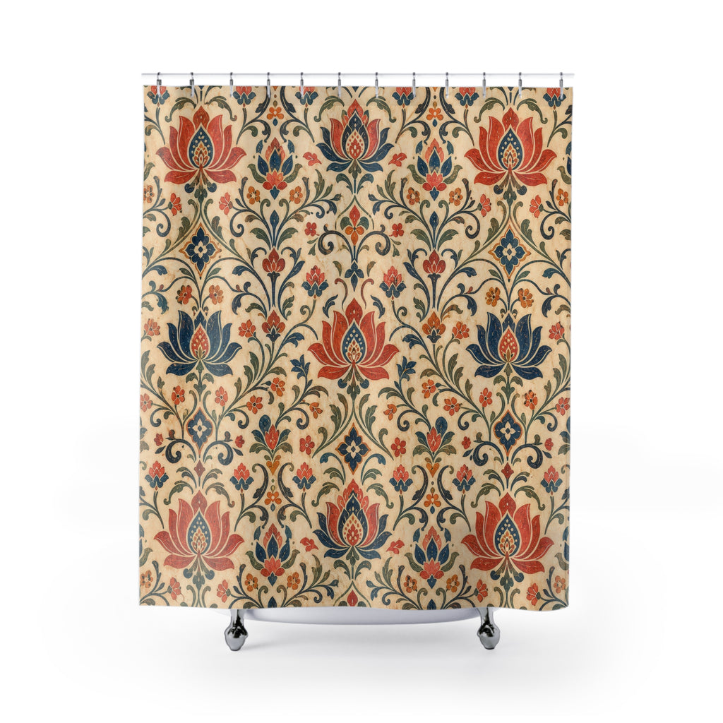Lotus Folk Boho Floral Shower Curtain