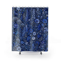 Dark Blue Floral Shower Curtain, Dark Blue Botanical Bathroom Decor, Dark Floral Bath Curtain, Guest Bath Decor, Small Bathroom Decor