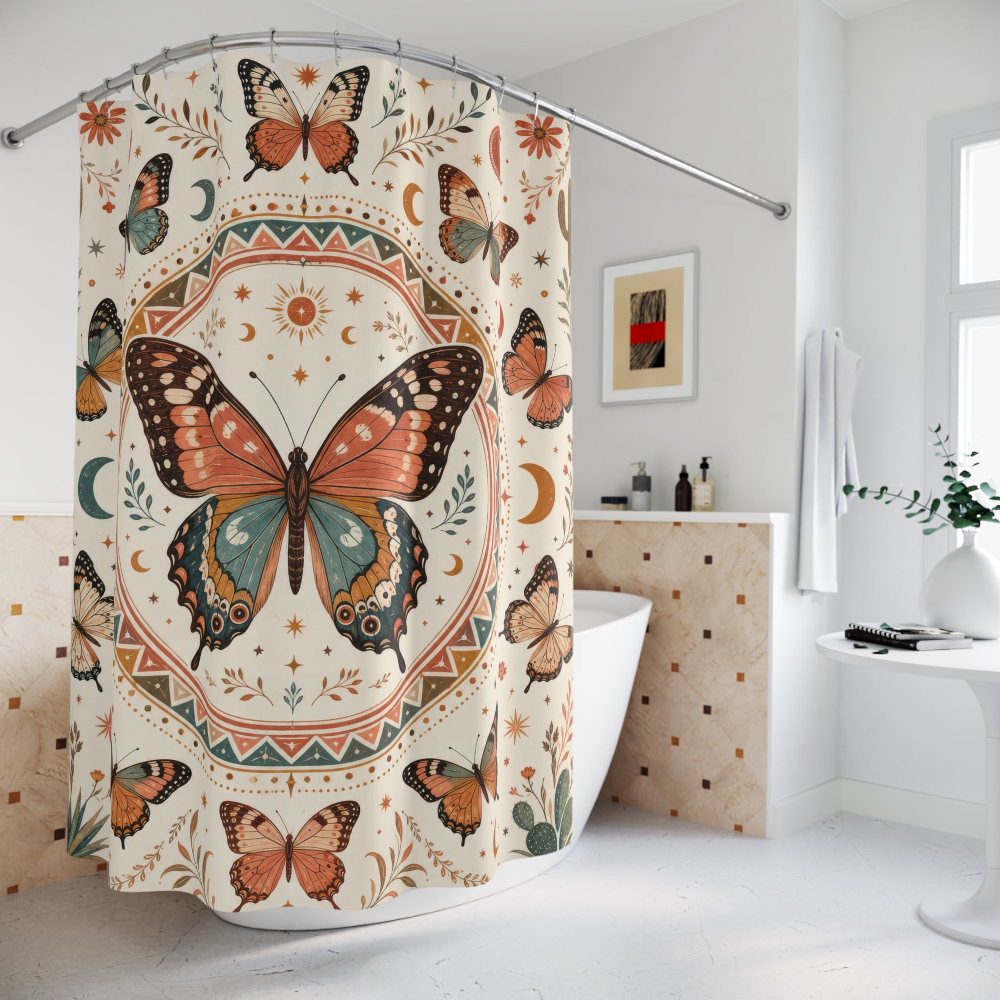 Boho Celestial Butterfly Shower Curtain