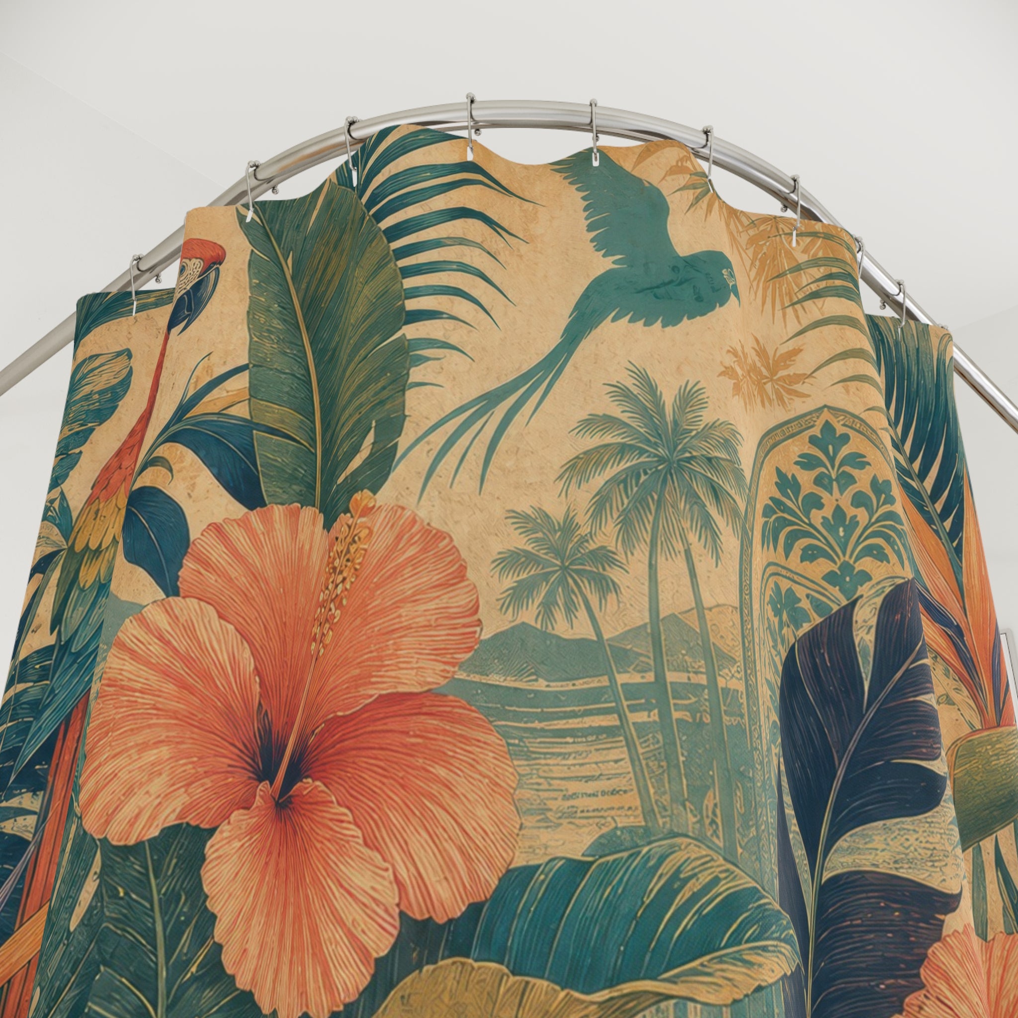 Vintage Tropical Floral Shower Curtain