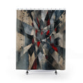 Geometric Shower Curtain, Black Gray Red Kaleidoscope Art, Abstract Modern Bathroom Decor, Sharp Graphic Bath Pattern, Dark Guest Bath