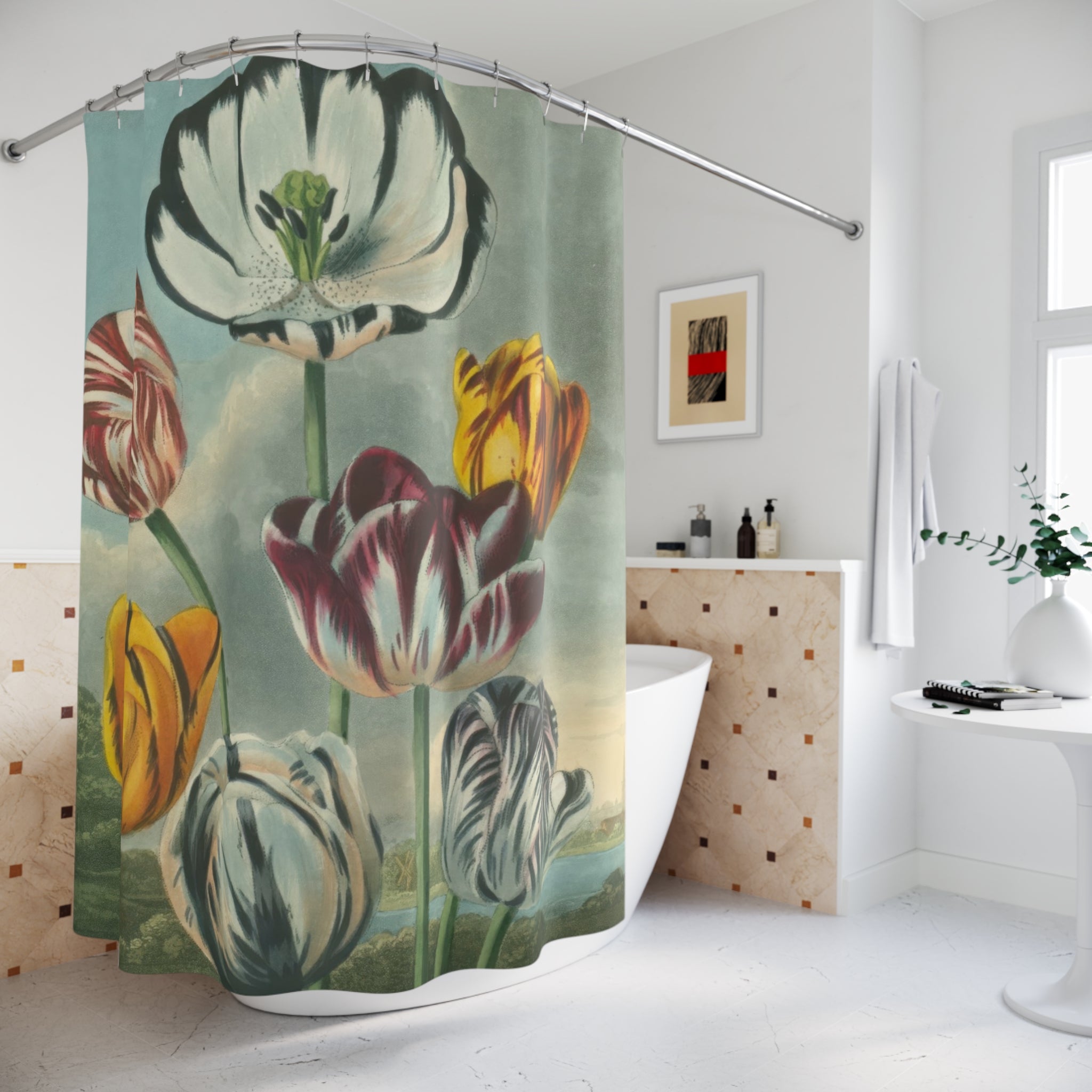 Vintage Tulip Shower Curtain: Botanical Art