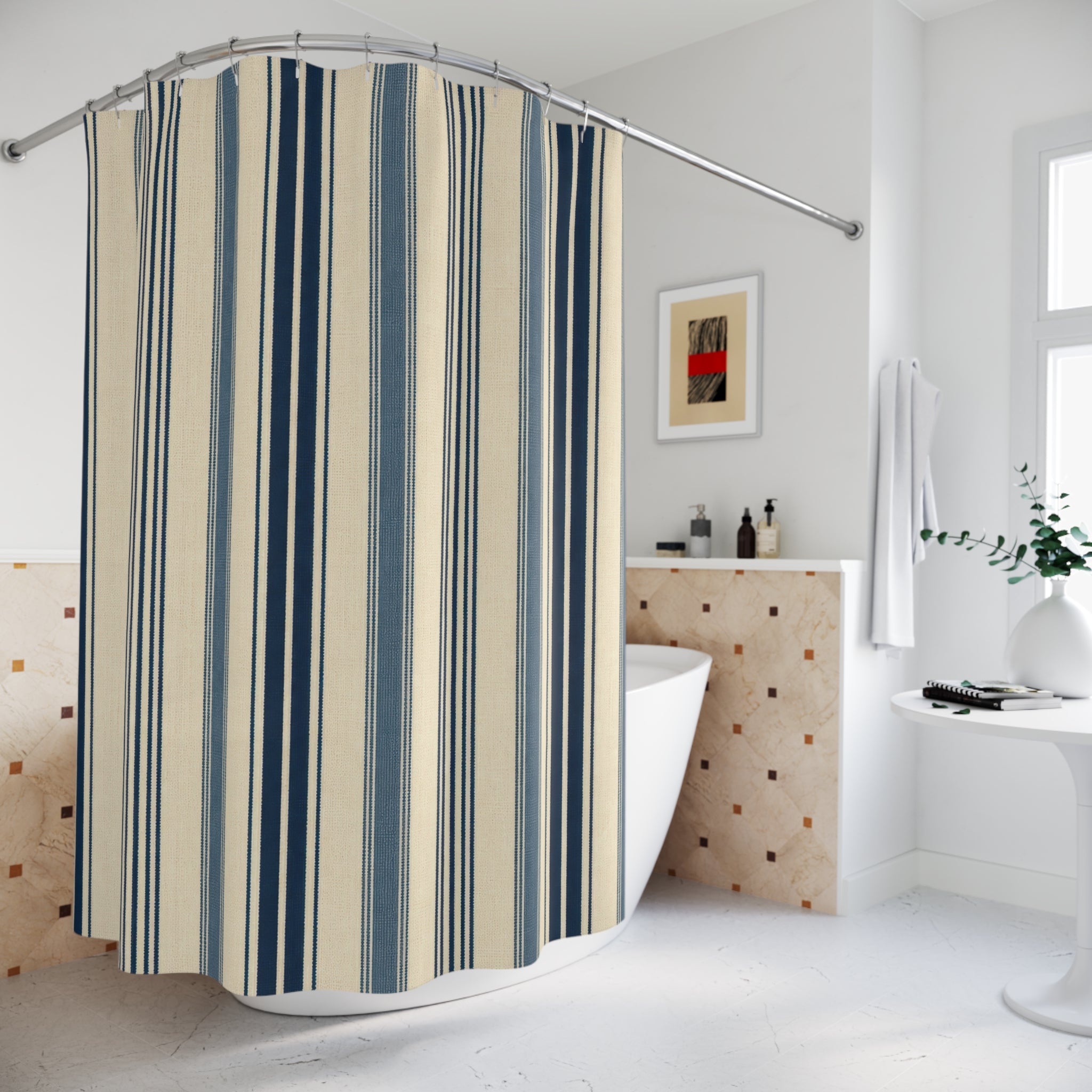 Navy Hotel Stripe Shower Curtain
