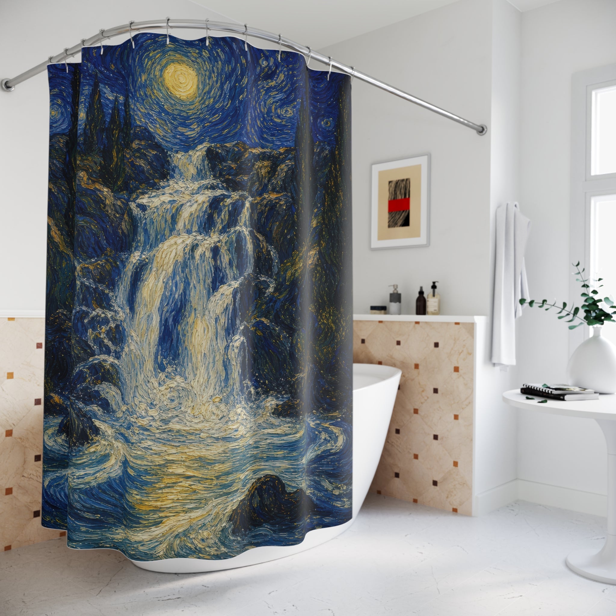 Blue Night Landscape Print Shower Curtain