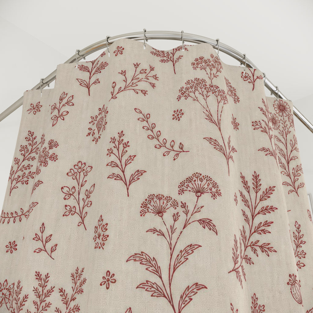 Vintage Farmhouse Red Floral Shower Curtain
