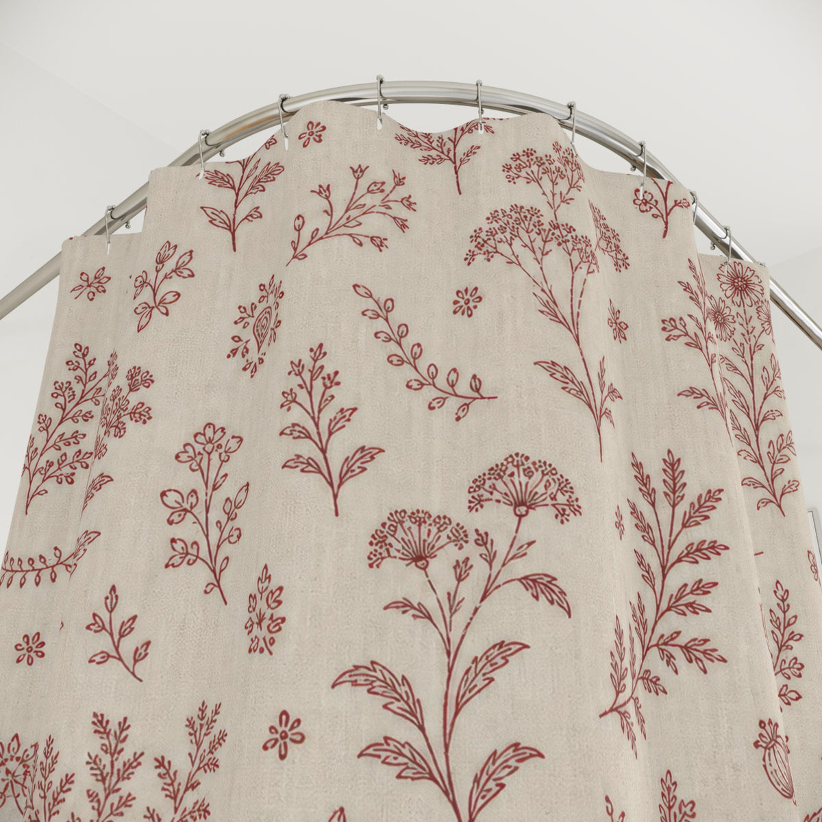 Vintage Farmhouse Red Floral Shower Curtain