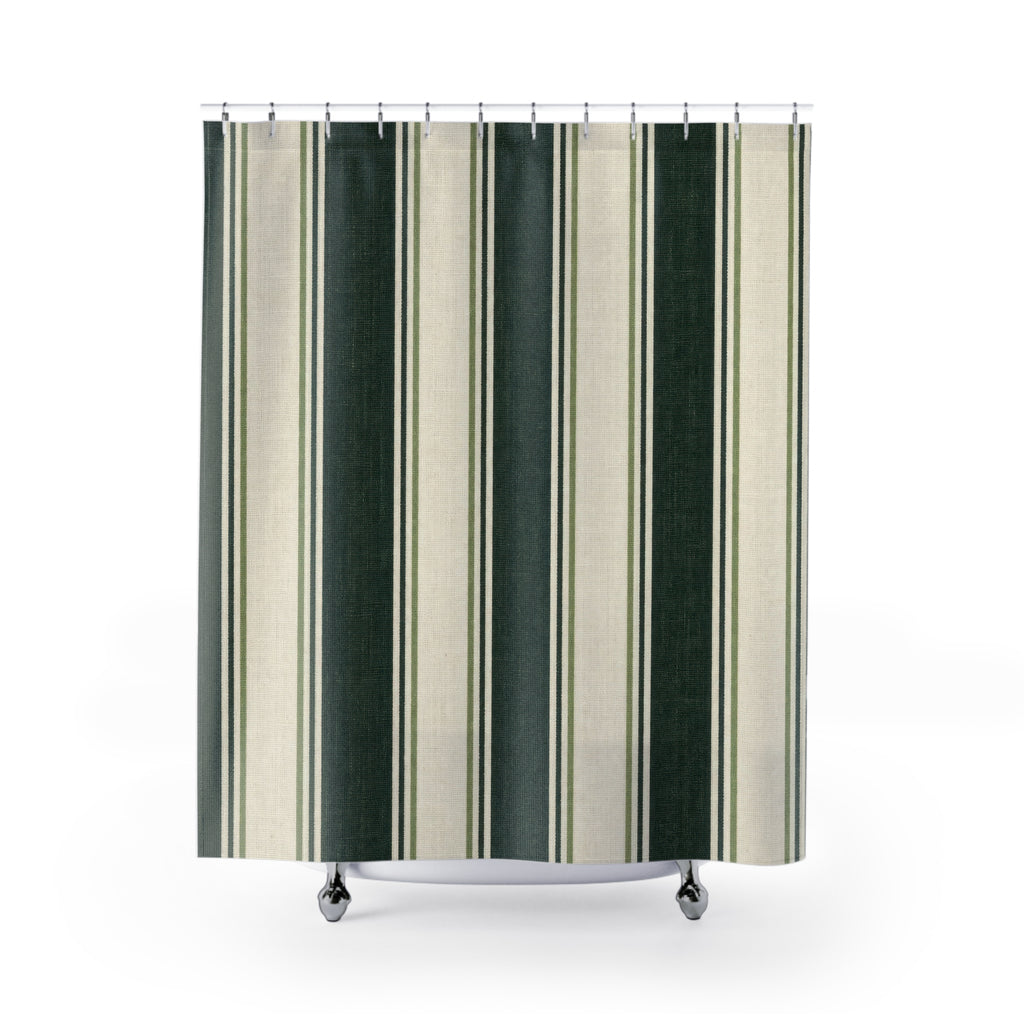 Forest Green Stripe Shower Curtain