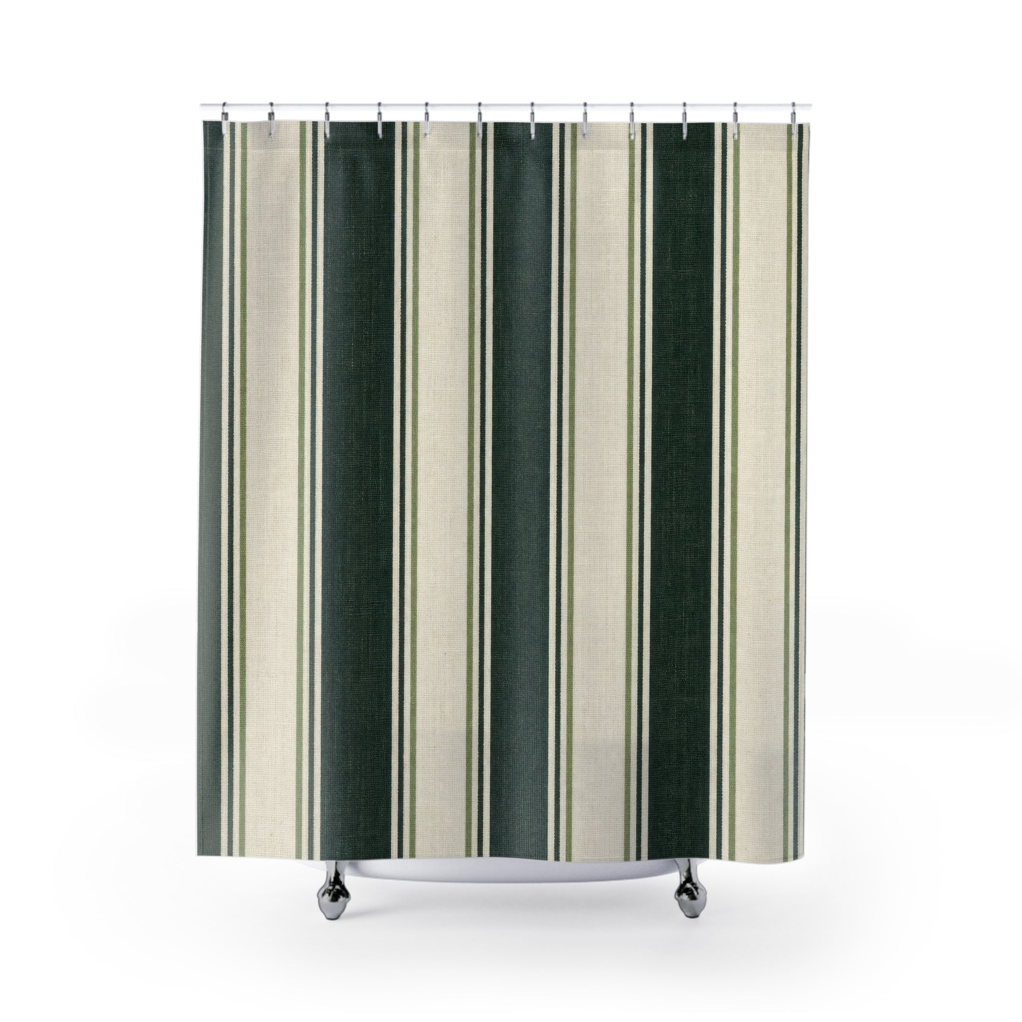 Forest Green Stripe Shower Curtain