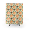 Retro Shower Curtain, Peach Mint Scallop Fan Pattern, Art Deco Bathroom Decor, Soft Peach Wall Decor Guest Bath Wall Gift For Home