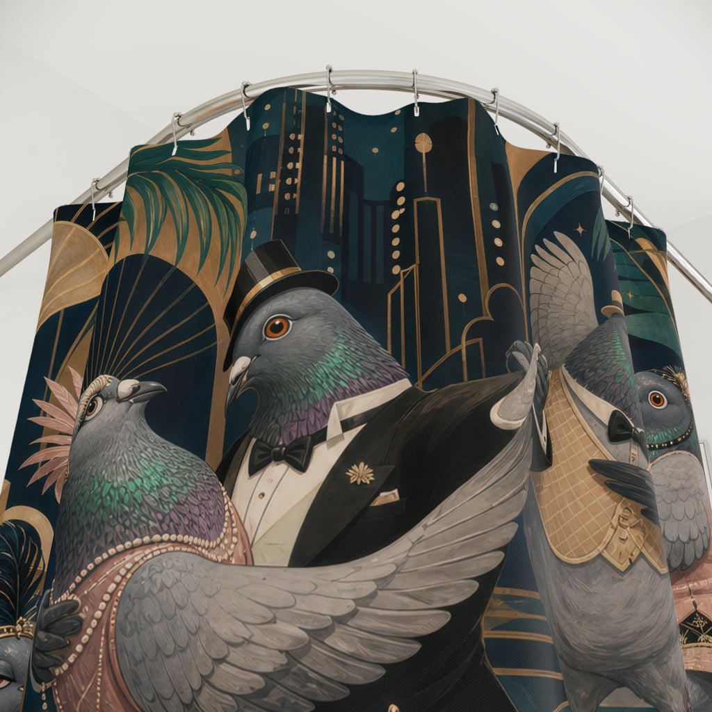 Black Gold Art Deco Dancing Pigeons Shower Curtain