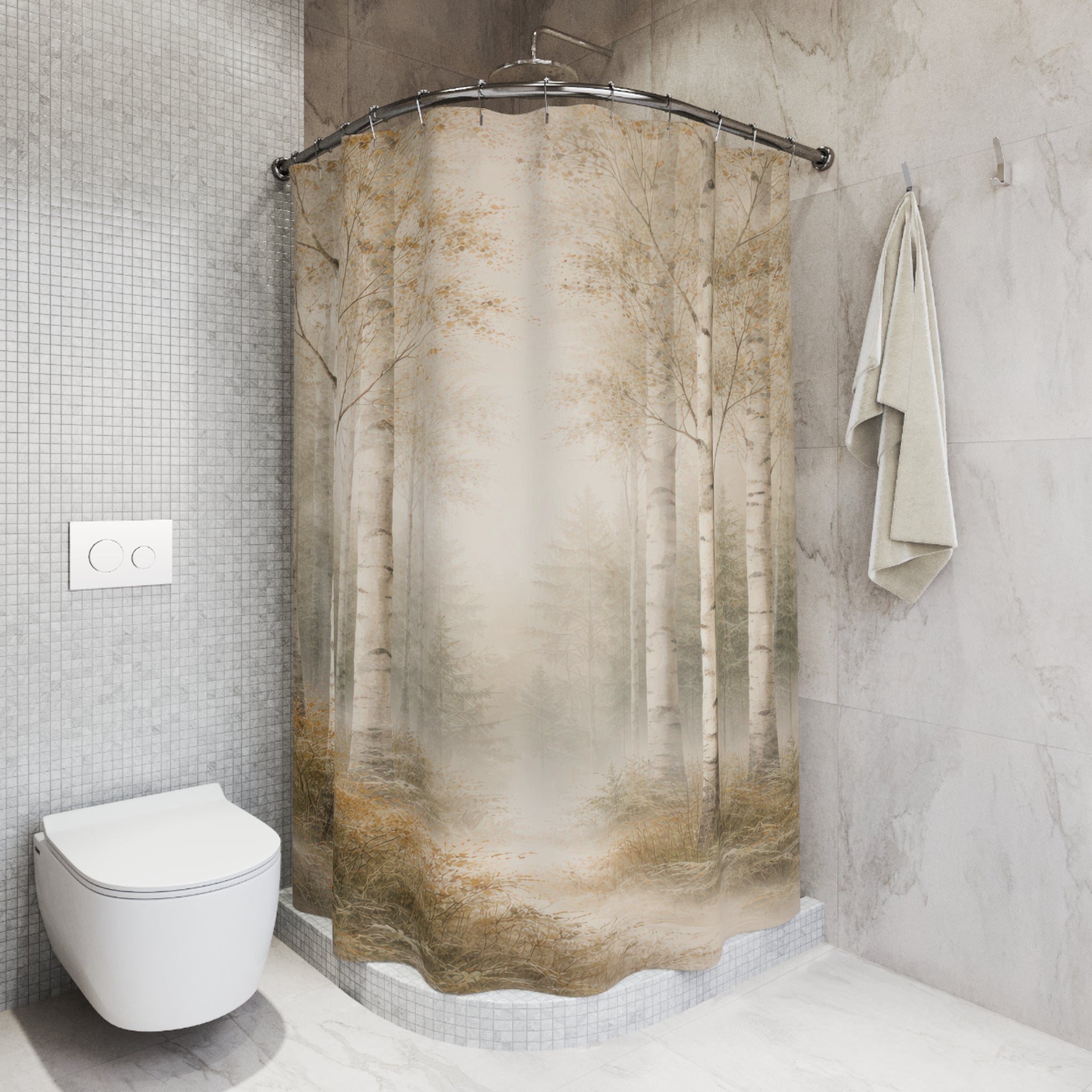 White Birch Forest Watercolor Shower Curtain
