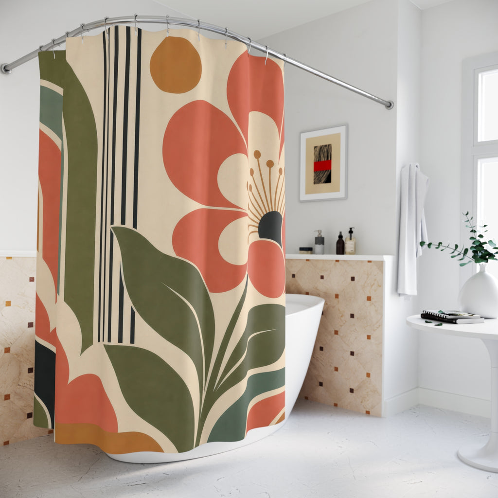 Mid Century Floral Retro Shower Curtain