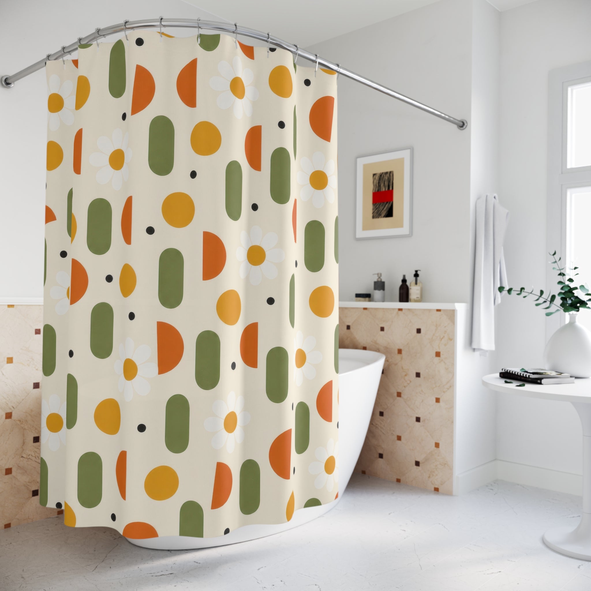 60s Daisy Retro Shower Curtain: 60s Daisy Shower Curtain