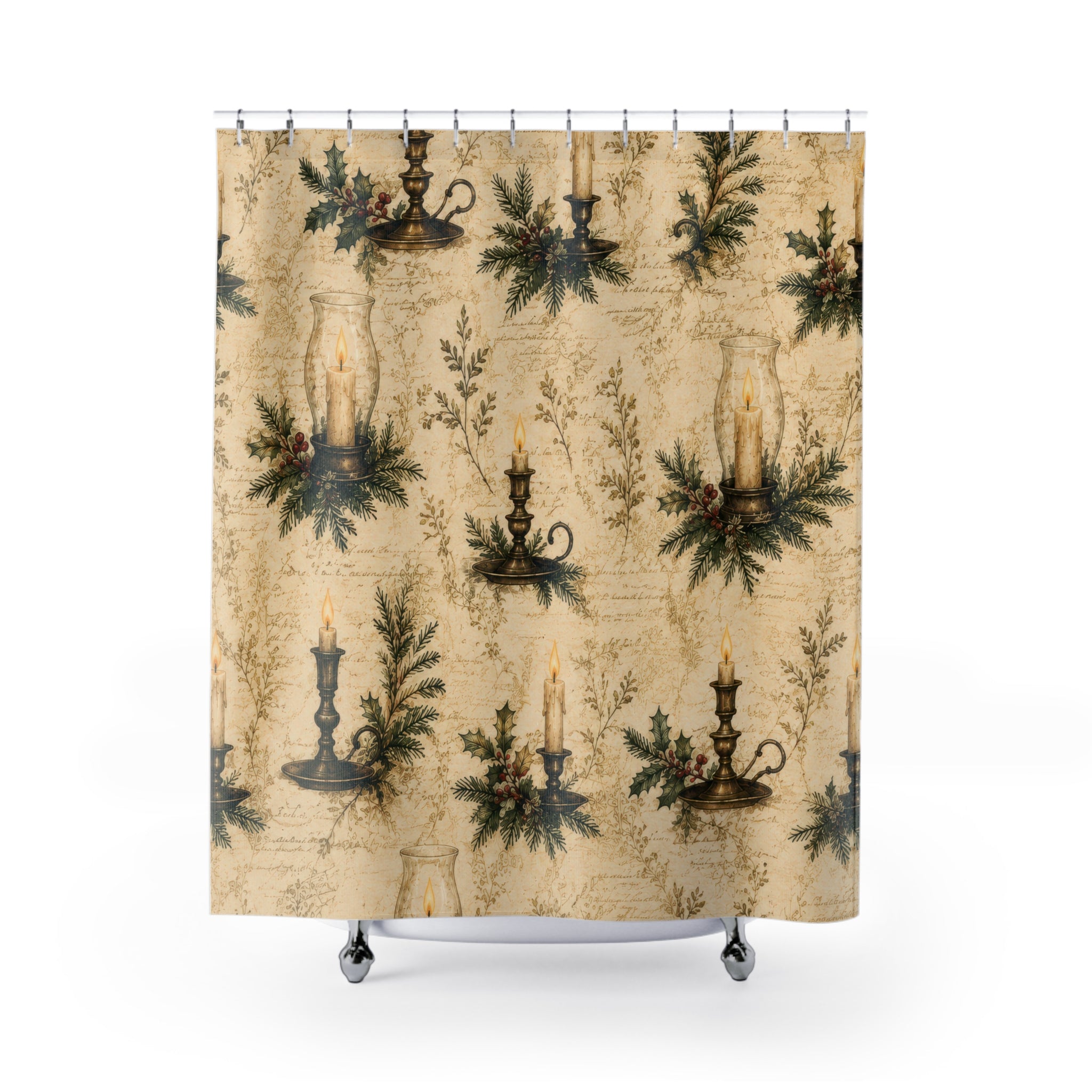 Vintage Christmas Shower Curtain: Antique Candle Botanical