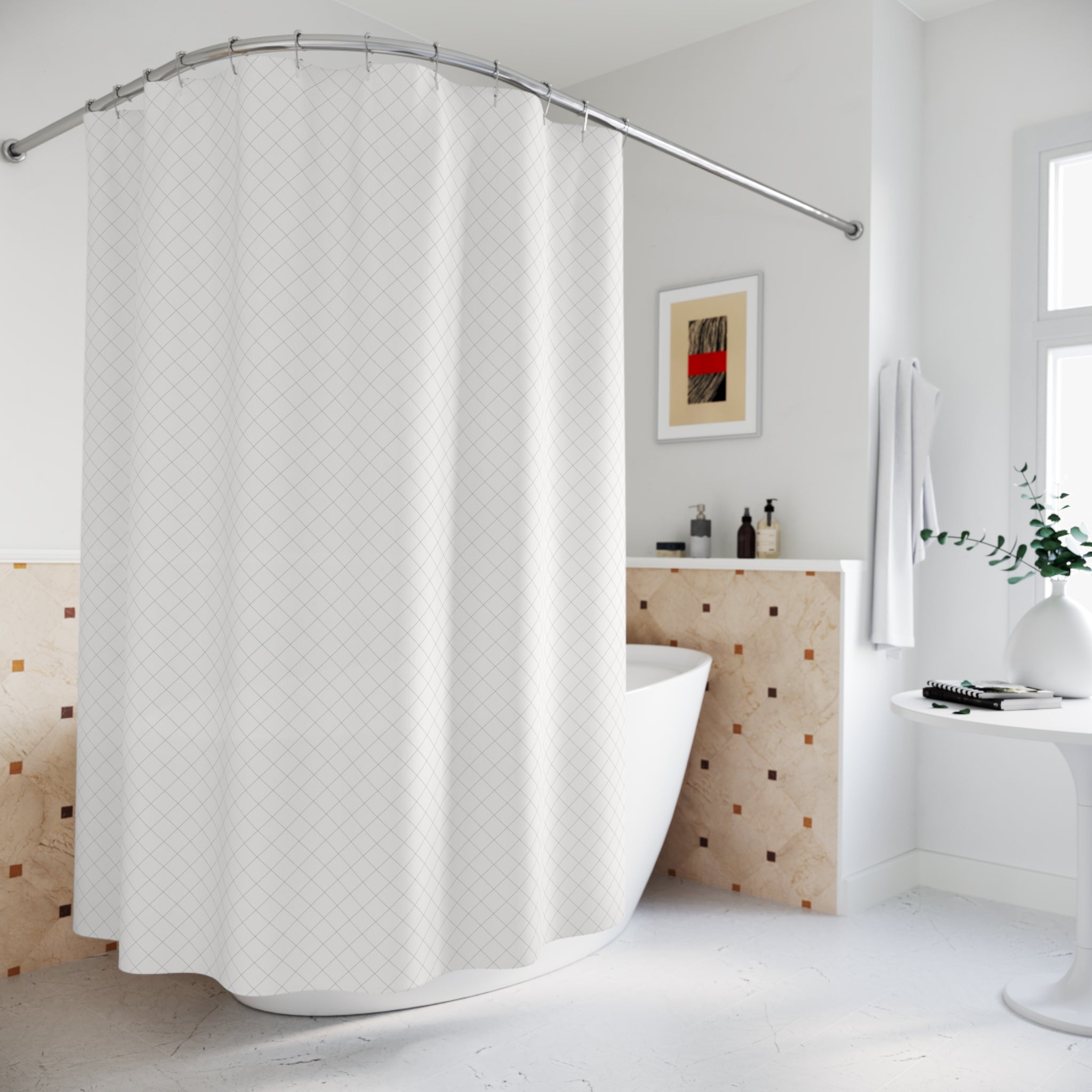 Scandinavian Diamond Lattice Shower Curtain – Blue-Grey