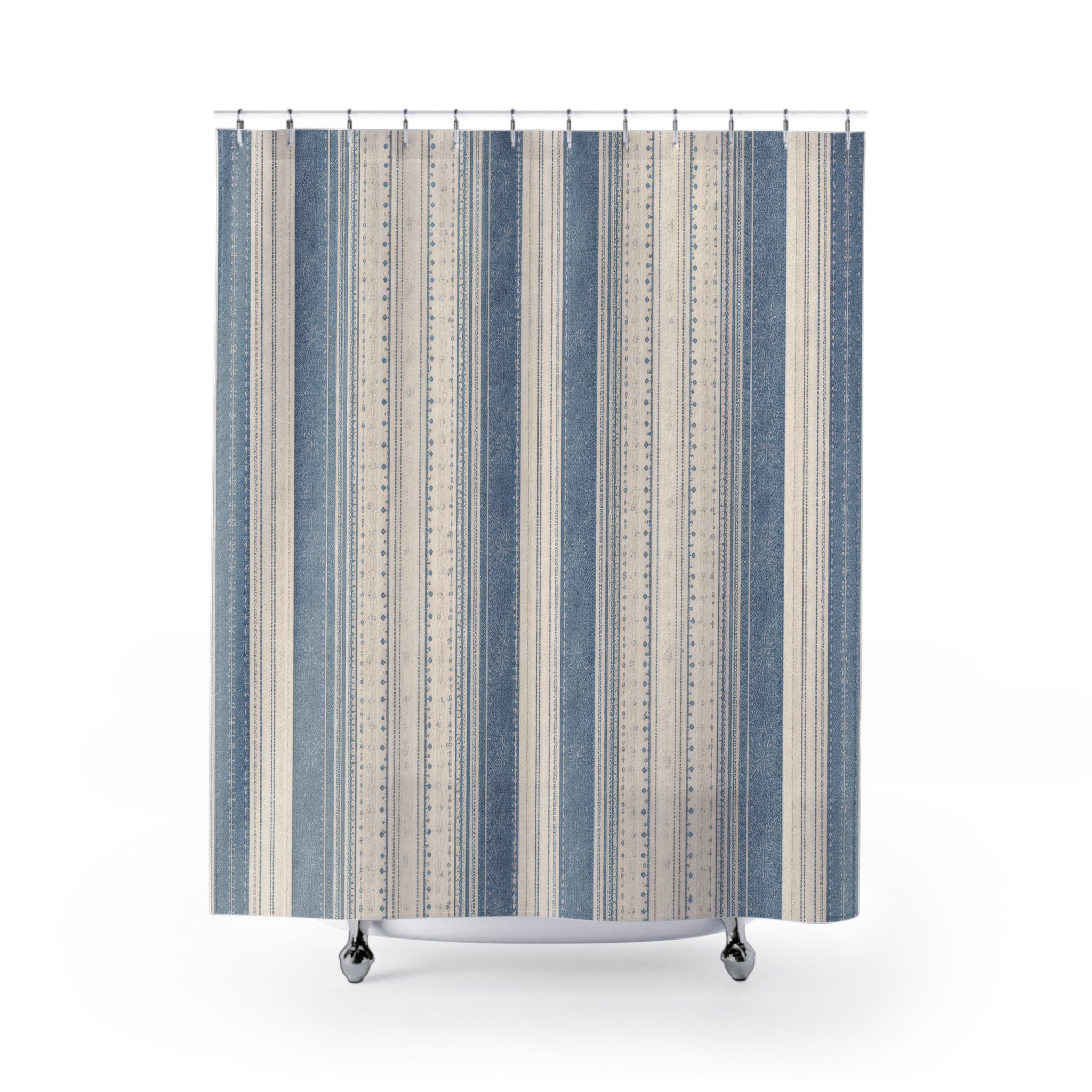 Blue French Farmhouse Stripe Shower Curtain