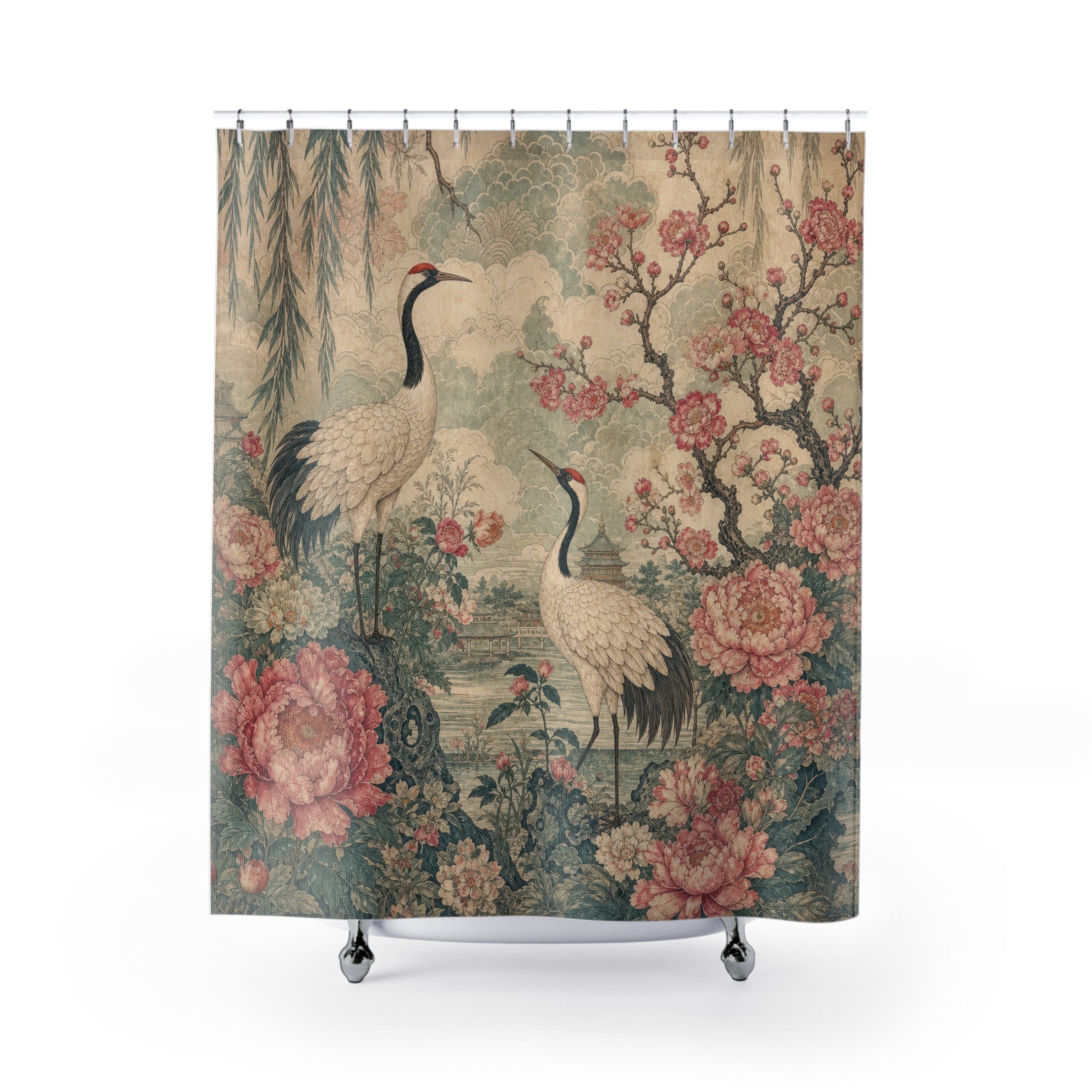 Edwardian Chinoiserie Crane Shower Curtain