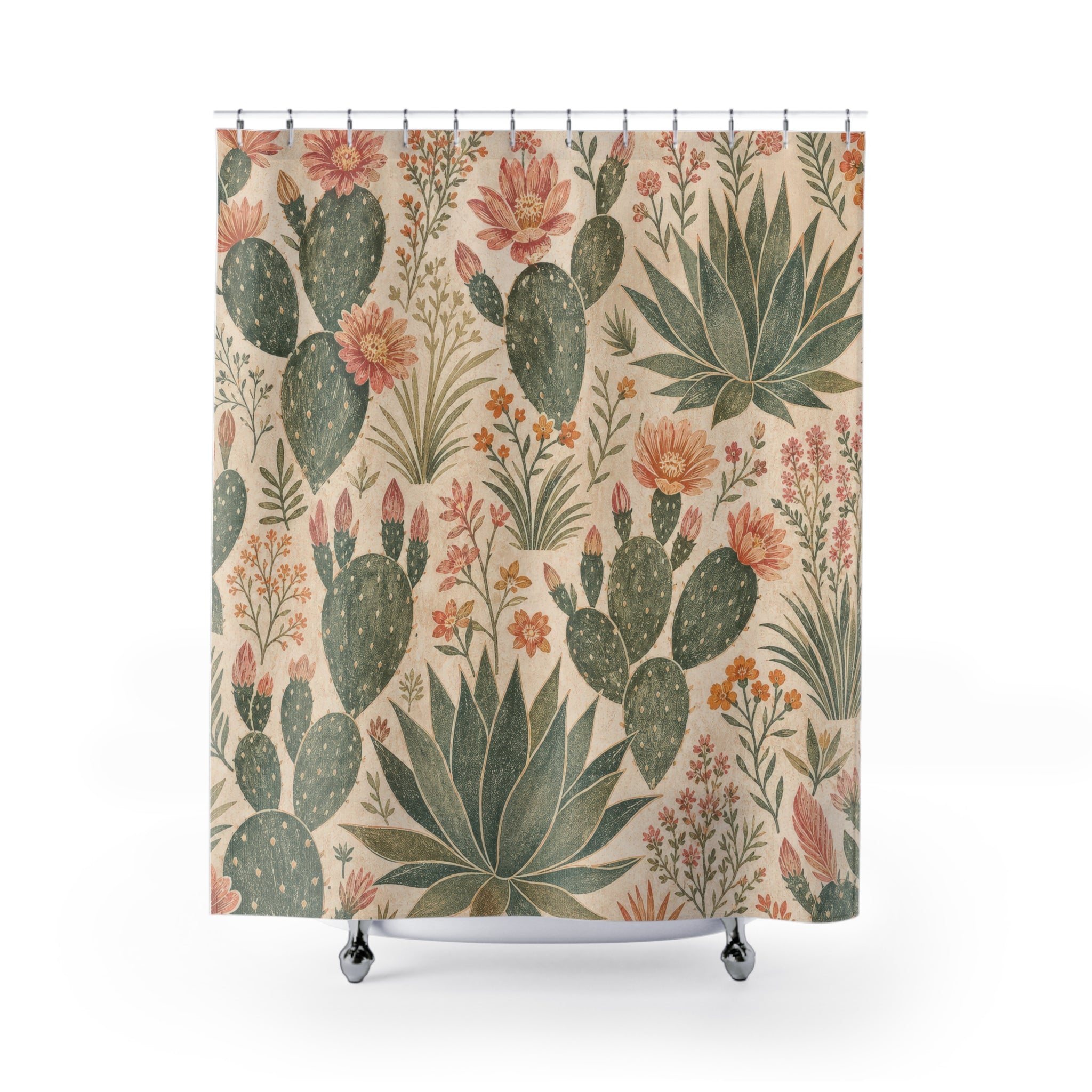 Cactus Flower Botanical Shower Curtain