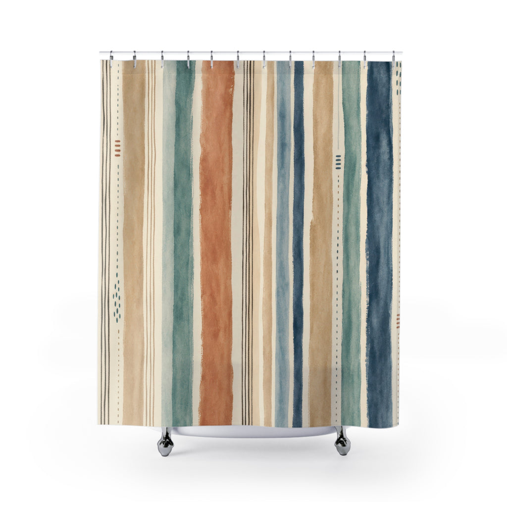 Aqua Blue Terracotta Stripe Shower Curtain
