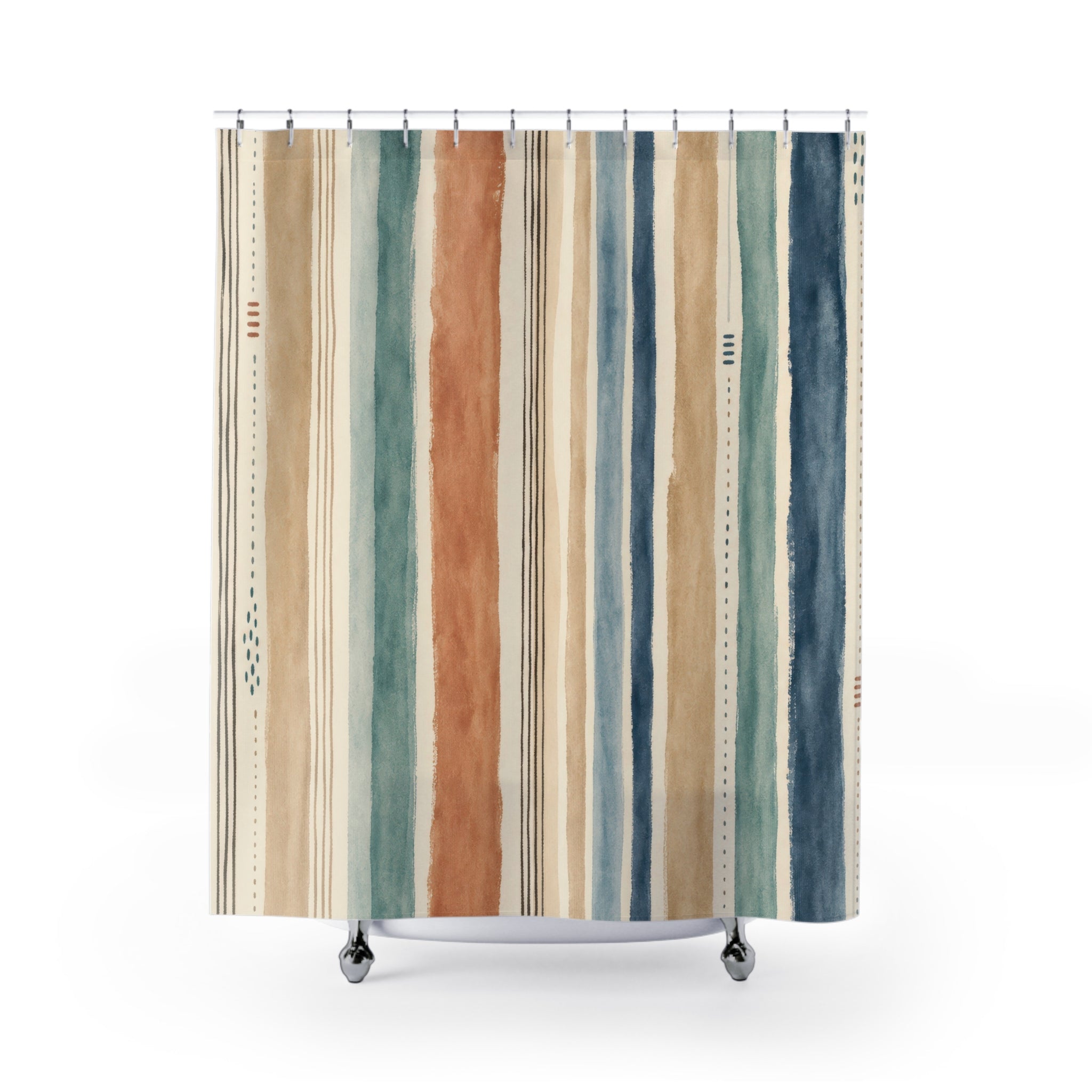 Aqua Blue Terracotta Stripe Shower Curtain