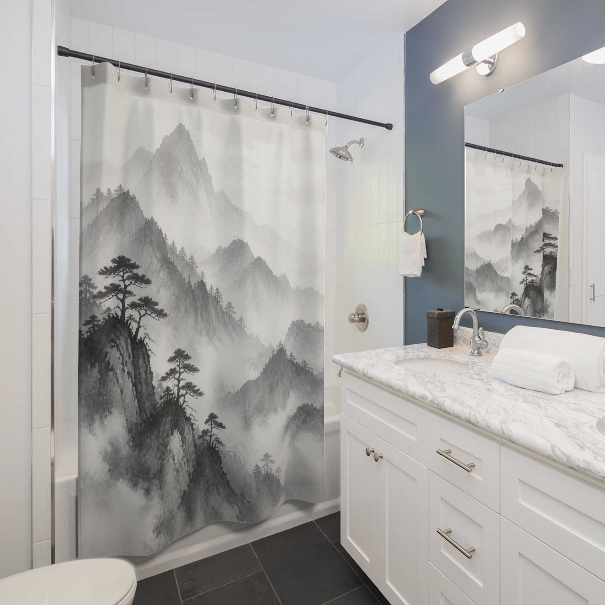Grey Mountain Landscape Shower Curtain
