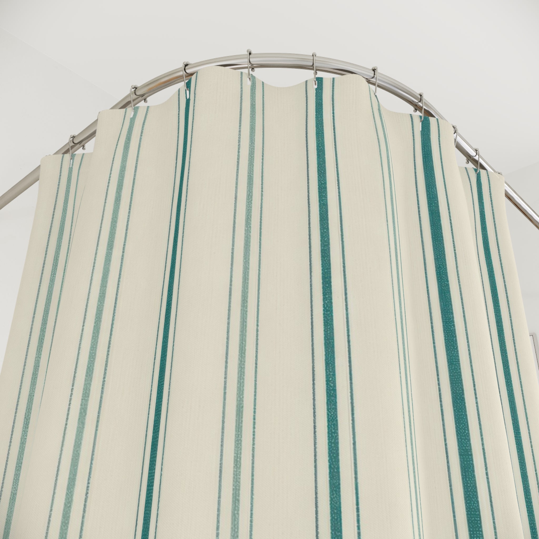 Teal Aqua Ticking Stripe Shower Curtain