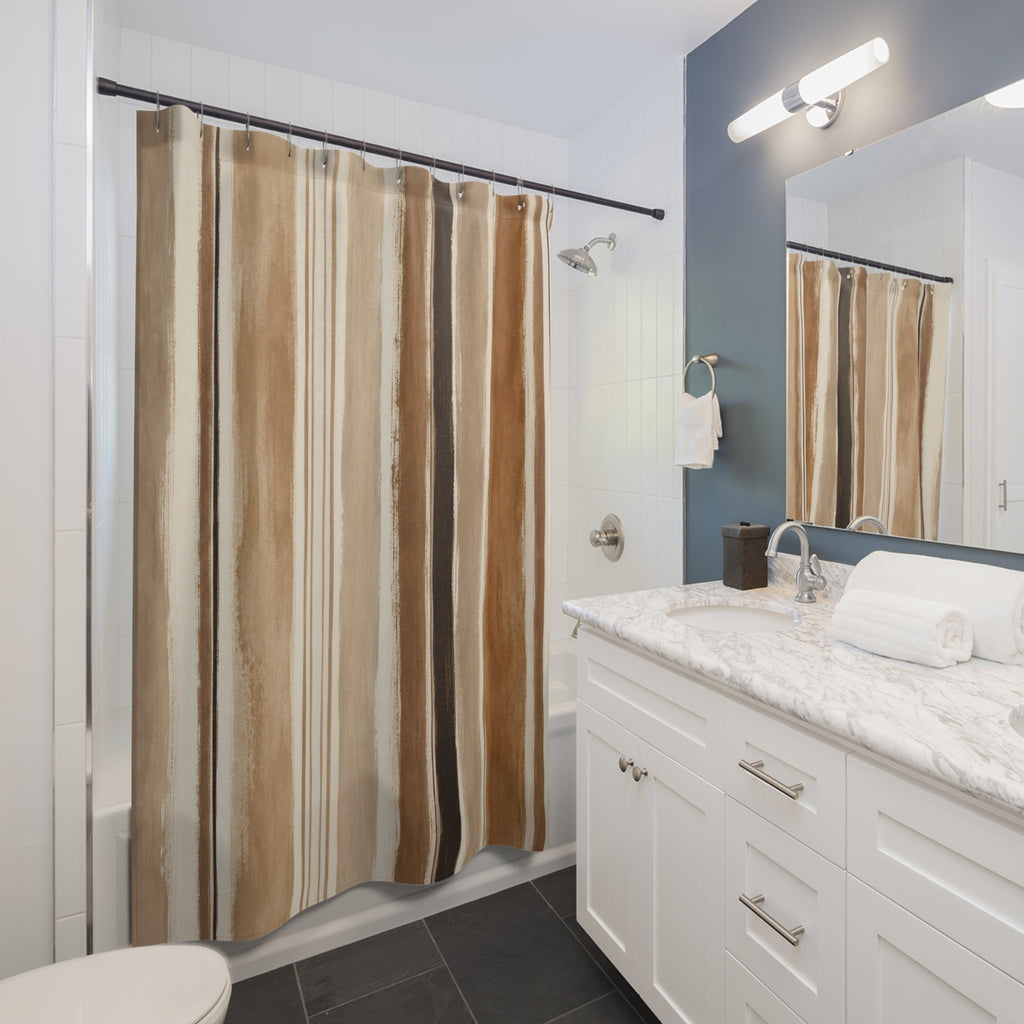 Brown Tan Watercolor Vertical Stripe Shower Curtain