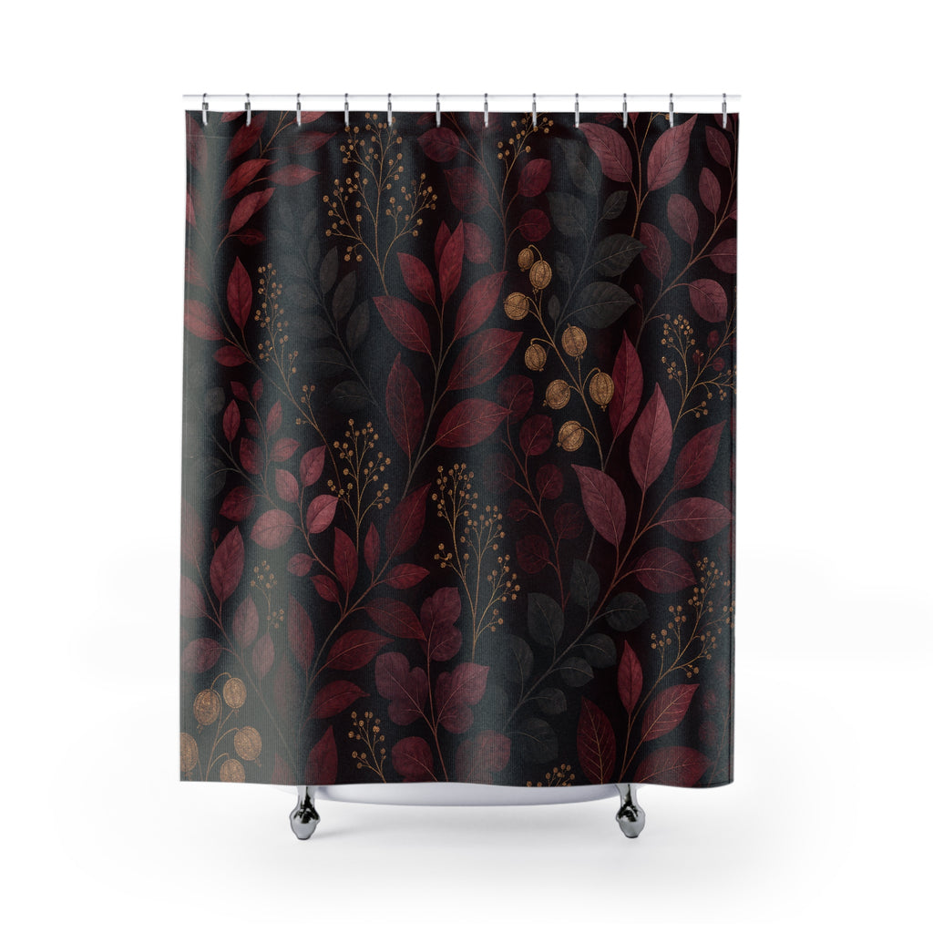 Burgundy Botanical Dark Floral Shower Curtain