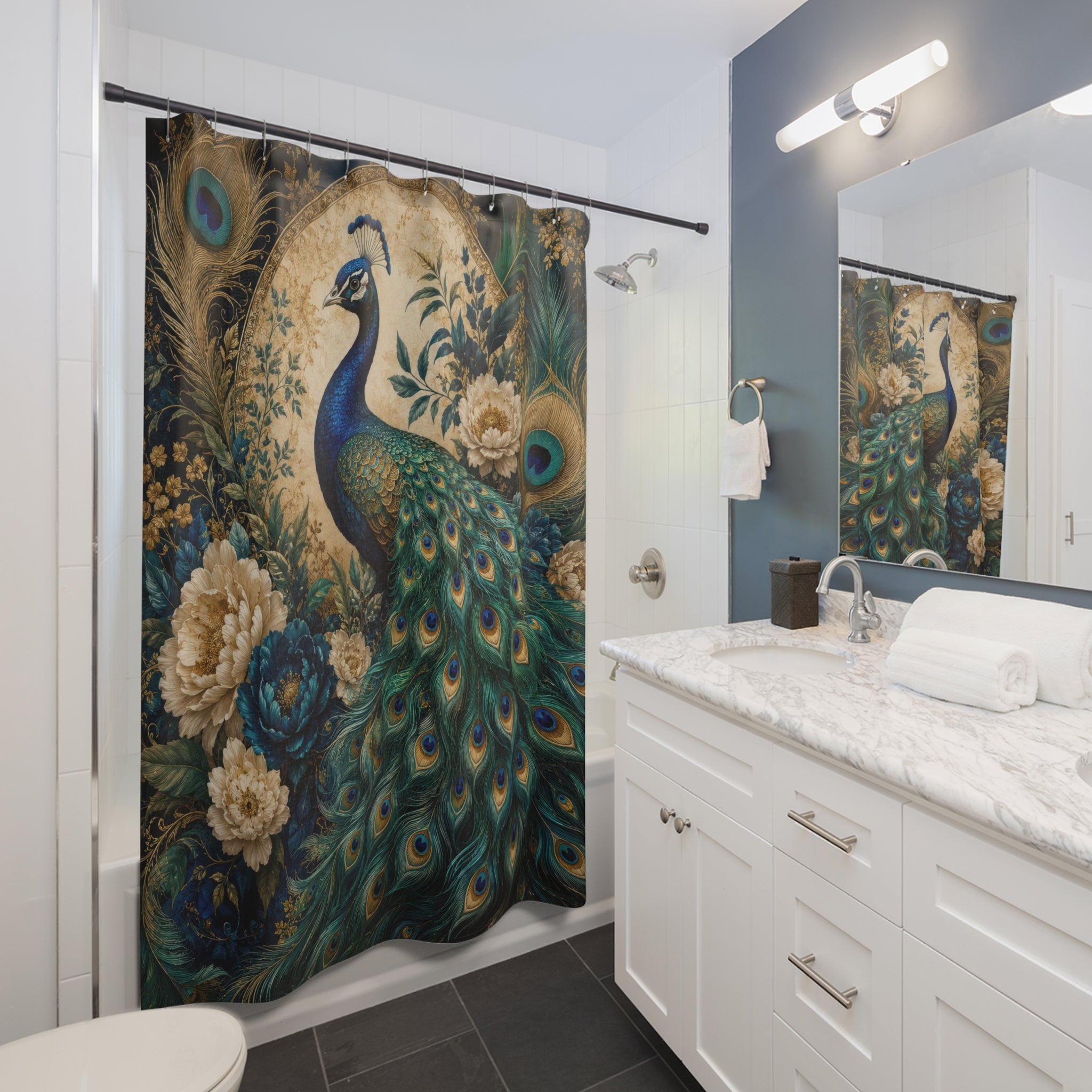 Peacock Shower Curtain: Teal Art Nouveau