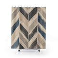 Herringbone Shower Curtain, Beige Charcoal Blue Chevron Pattern, Modern Farmhouse Bathroom Decor, Neutral Guest Bath Style
