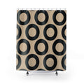 Beige and black open circles shower curtain with full front view