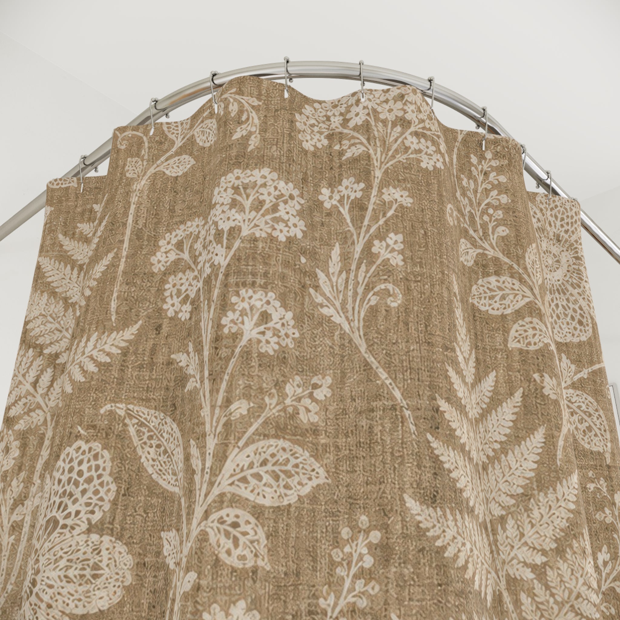 Beige Lace Botanical Shower Curtain