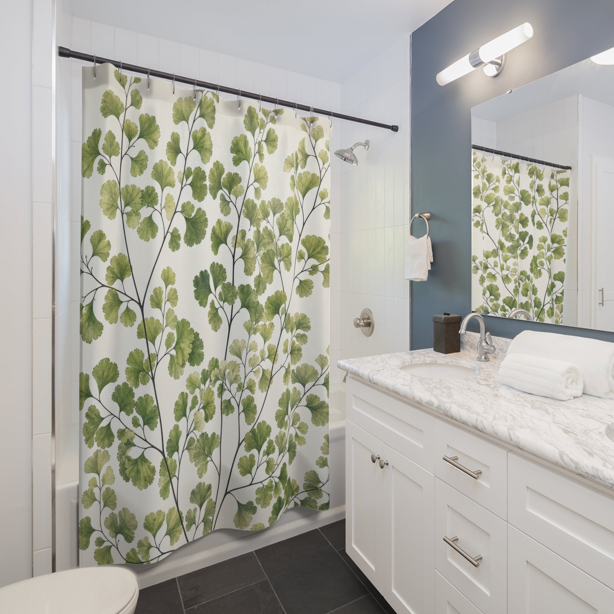 Green Maidenhair Fern Leaf Shower Curtain
