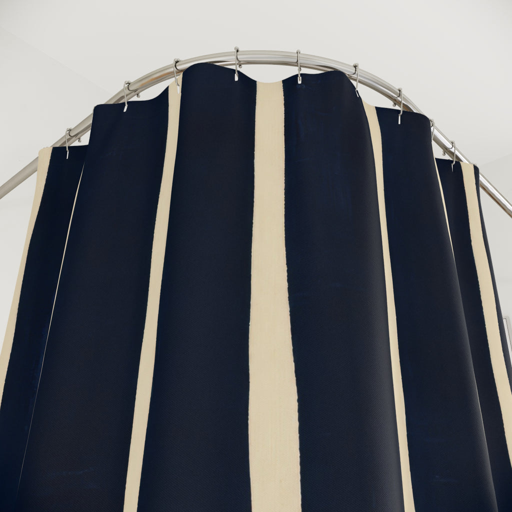 Dark Navy Cream Irregular Stripe Shower Curtain