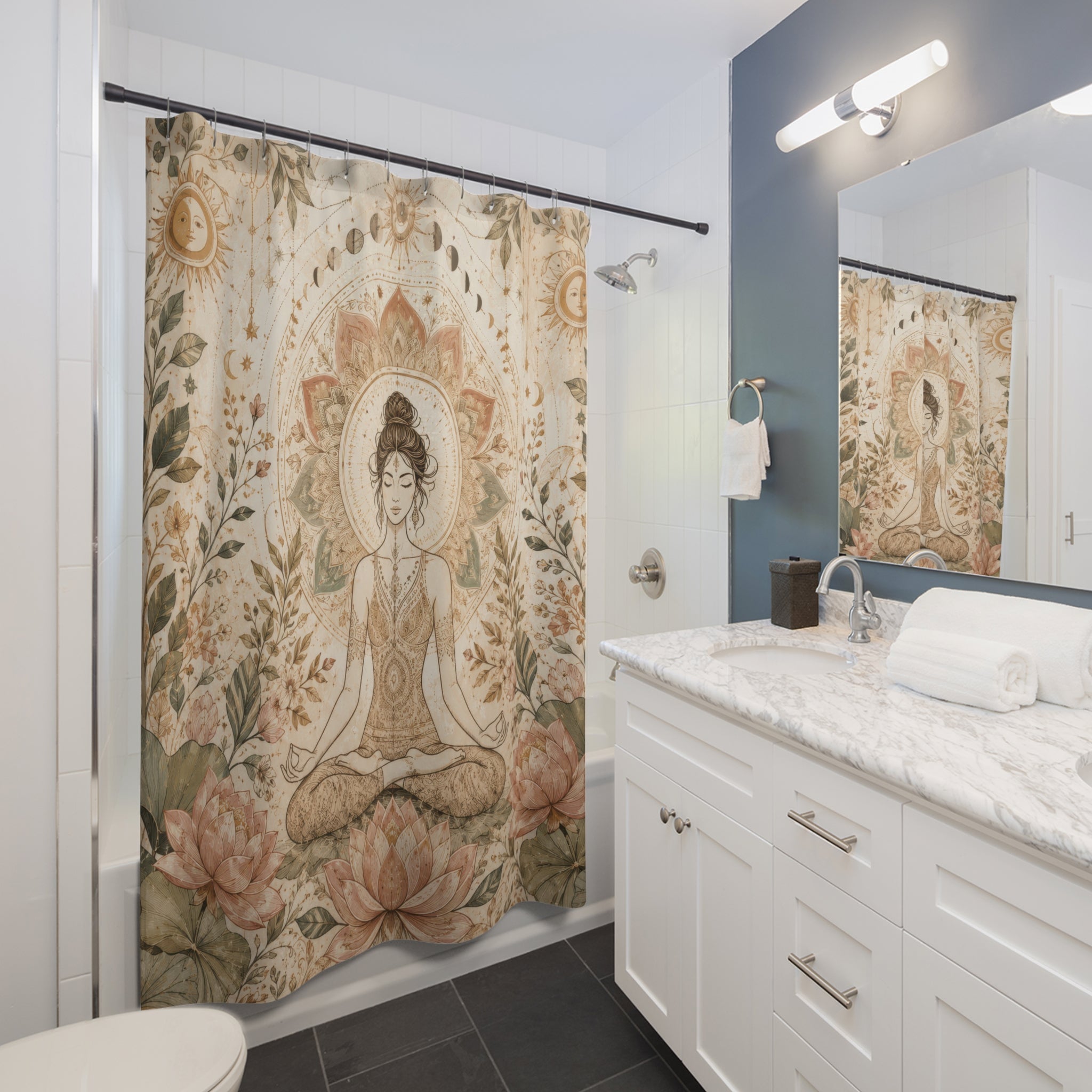Boho Yoga Shower Curtain: Lotus Mandala