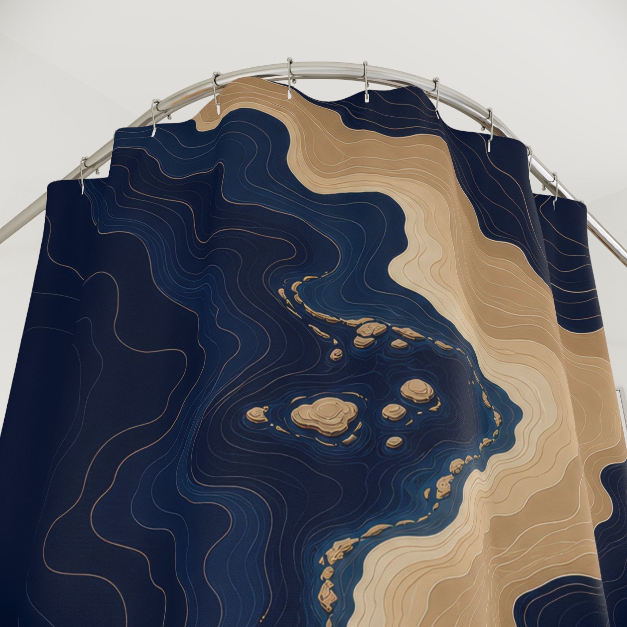 Coastal Contours Navy and Beige Shower Curtain