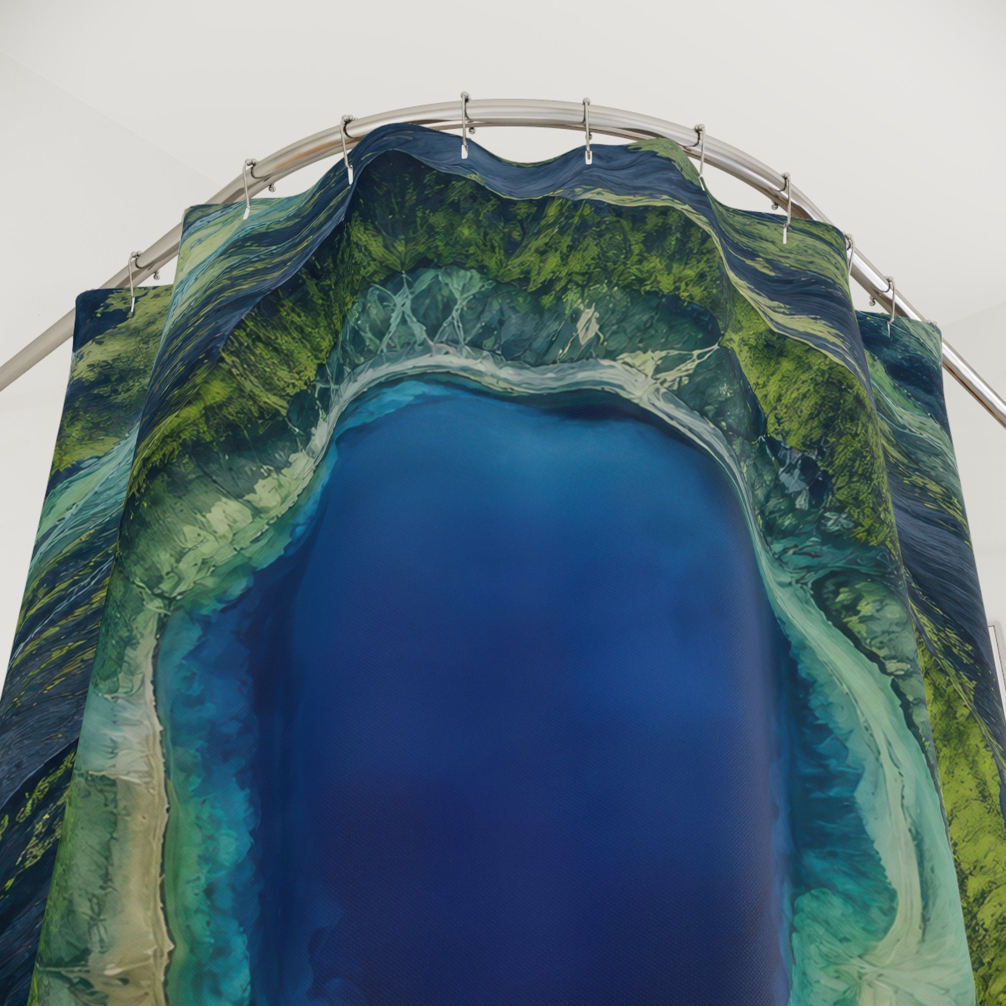 Blue and Green Aerial Crater Lake Shower Curtain