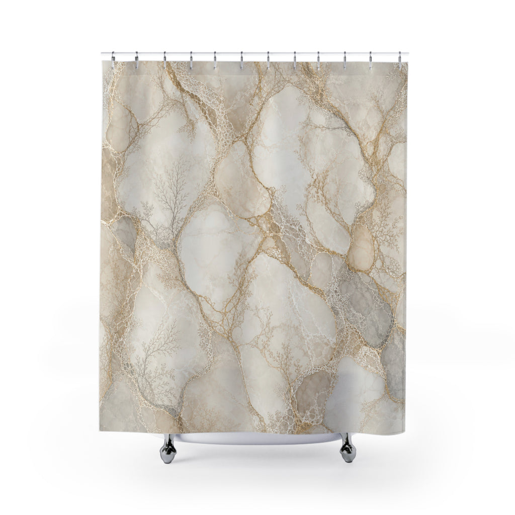 White and Gold Shower Curtain