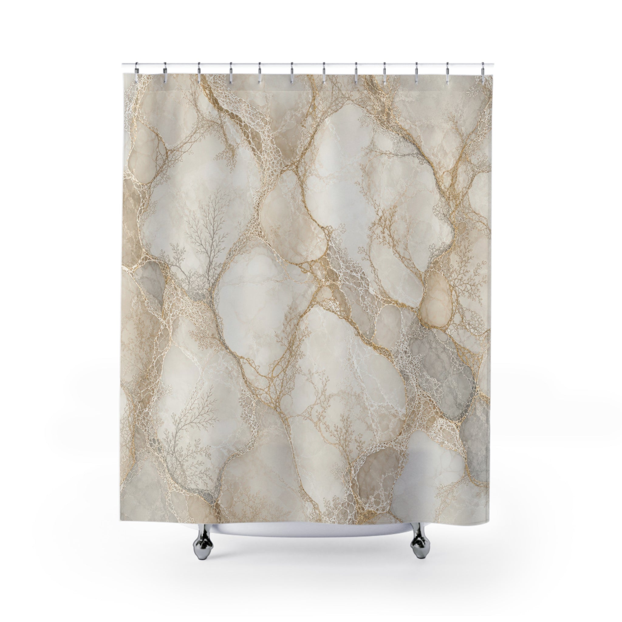 White and Gold Shower Curtain