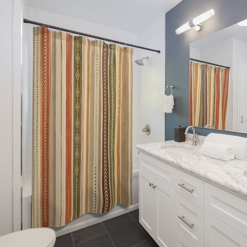 Olive Green Terracotta Diamond Stripe Shower Curtain