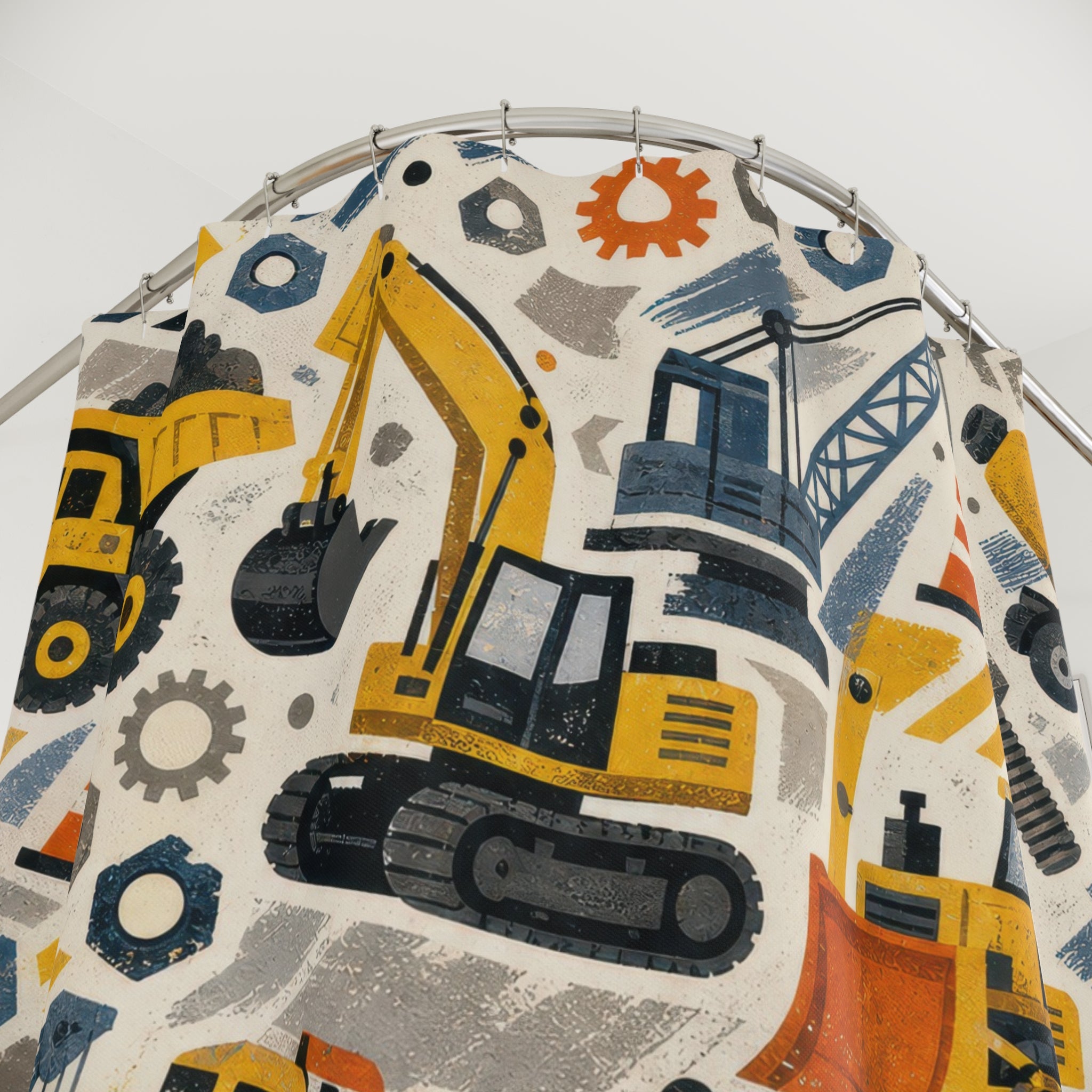 Construction Truck Shower Curtain, Excavator Kids Bathroom Decor, Dump Truck Bath Curtain, Vehicle Bathroom Art for Boys, Boys Bath Decor